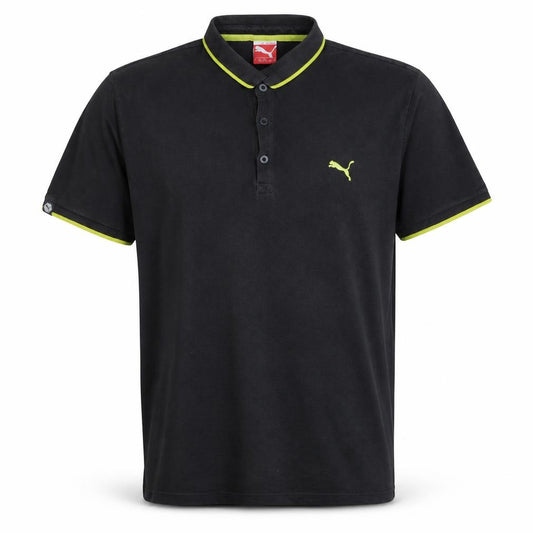 Front view of Puma Men's Black Short Sleeve Polo Shirt, size L, Cotton Blend