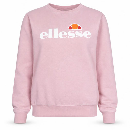 Front view of Ellesse women’s pink logo crew neck sweatshirt, size UK 12