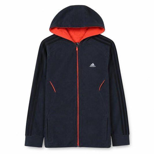Front view of Adidas boys’ black full zip hoodie jacket, size 14-15, years