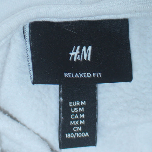 H&M Men's White Relaxed Fit Pullover Hoodie M