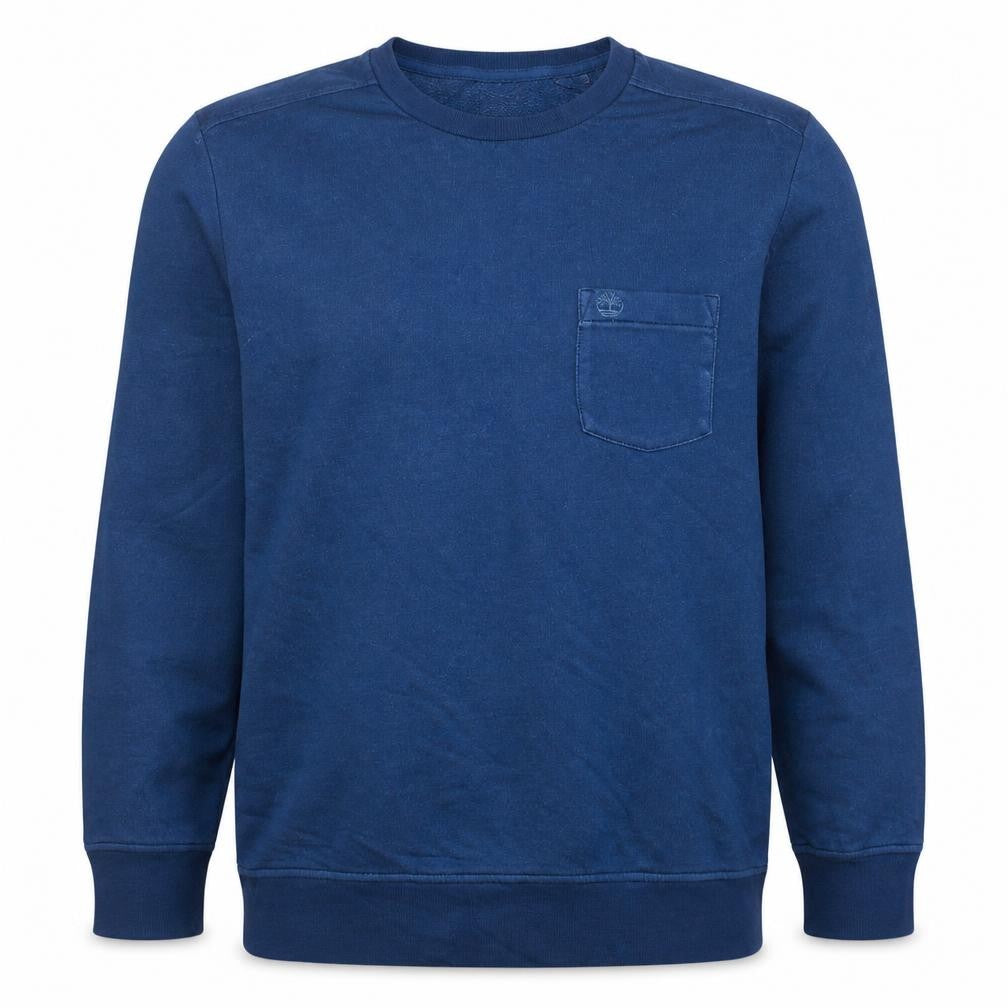 Front view of Timberland Men's Blue Cotton Crew Neck Pullover Sweatshirt M