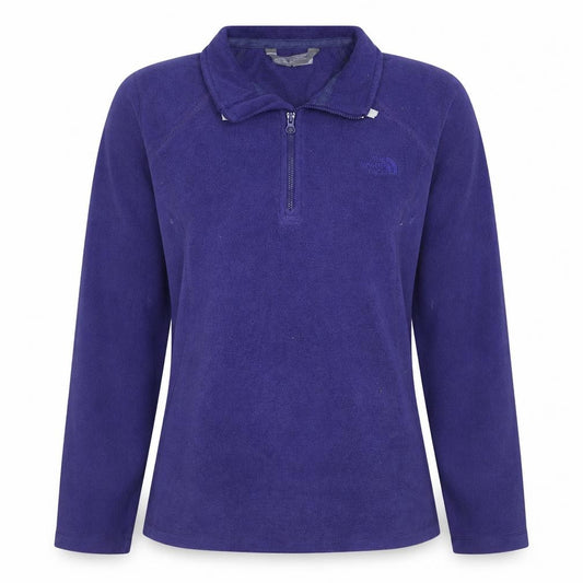 Front view of The North Face women’s purple fleece pullover sweatshirt, size S