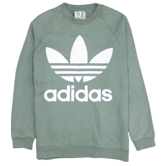 Adidas Women Khaki Green Crew Neck Sweatshirt Size 10 Relaxed Fit