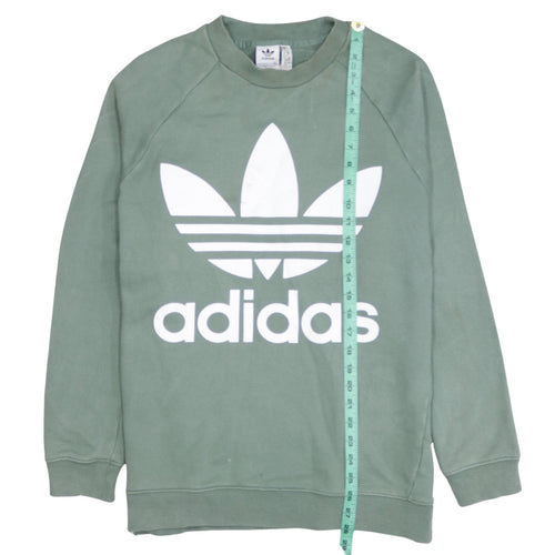 Adidas Women Khaki Green Crew Neck Sweatshirt Size 10 Relaxed Fit