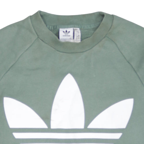 Adidas Women Khaki Green Crew Neck Sweatshirt Size 10 Relaxed Fit