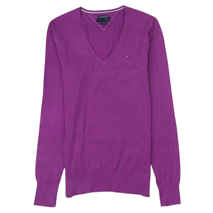 Tommy Hilfiger Women's Purple V-Neck Cotton Blend Jumper Size S