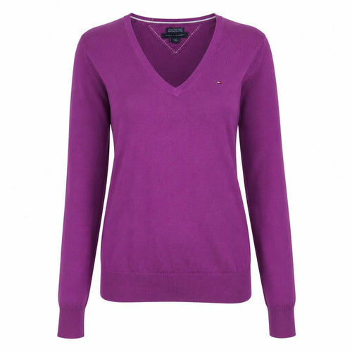 Tommy Hilfiger Women's Purple V-Neck Cotton Blend Jumper Size S