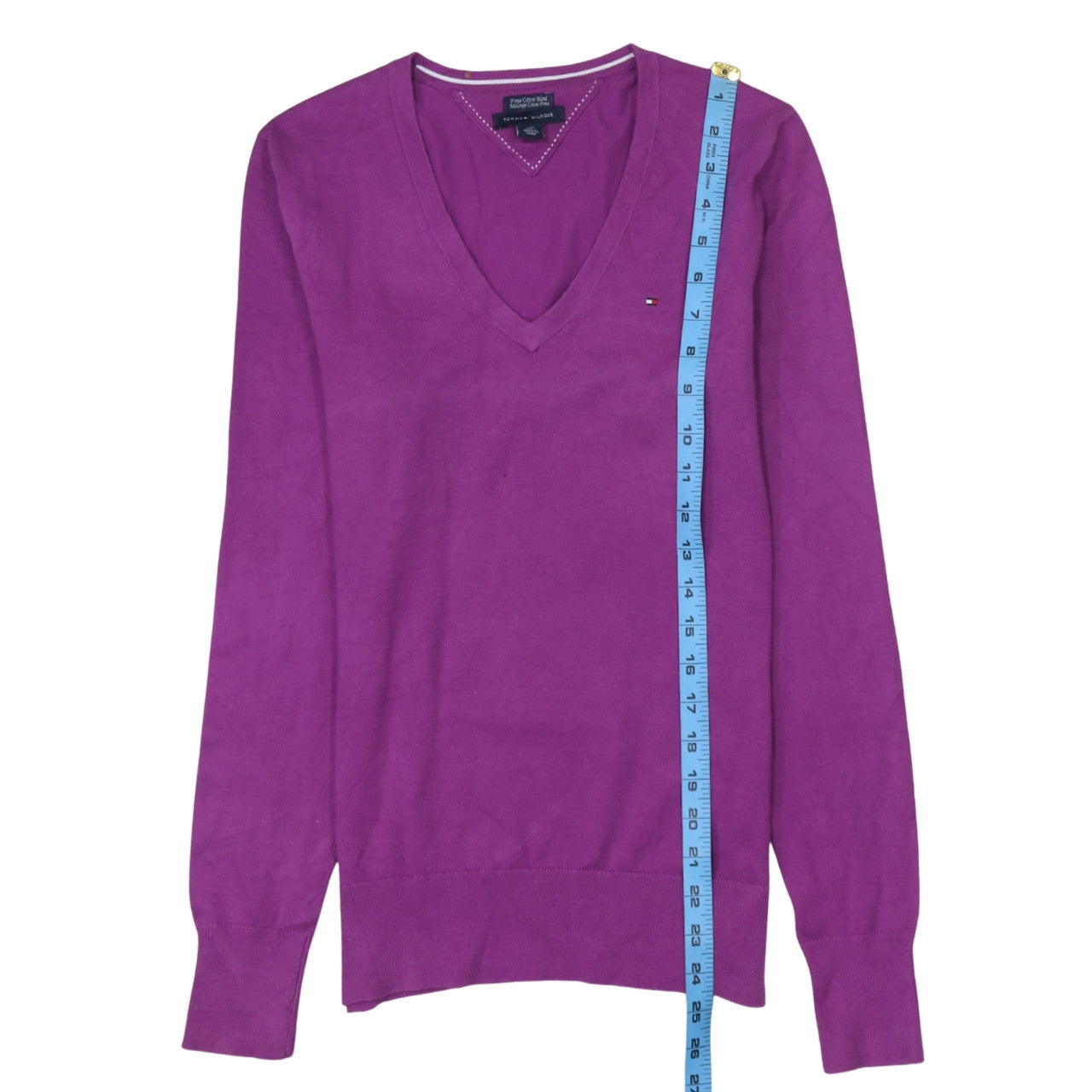 Tommy Hilfiger Women's Purple V-Neck Cotton Blend Jumper Size S