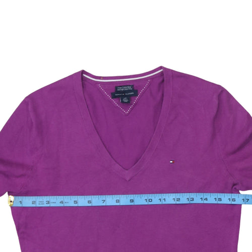 Tommy Hilfiger Women's Purple V-Neck Cotton Blend Jumper Size S