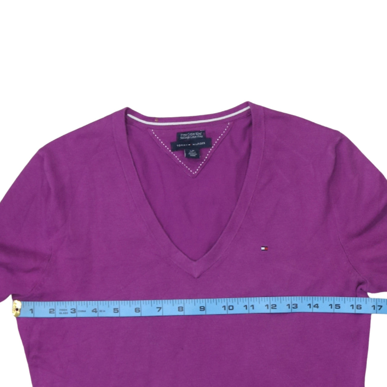Tommy Hilfiger Women's Purple V-Neck Cotton Blend Jumper Size S