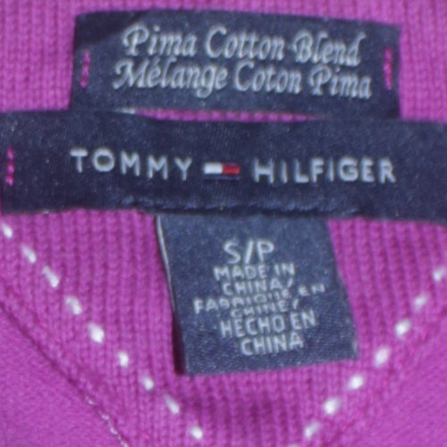 Tommy Hilfiger Women's Purple V-Neck Cotton Blend Jumper Size S