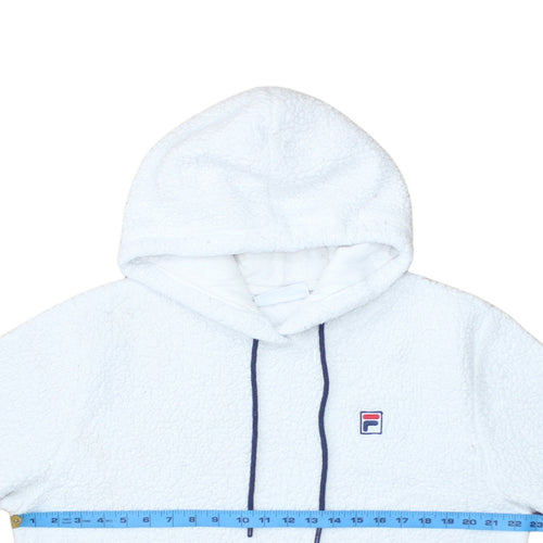 FILA Womens White L Pullover Hoodie Fleece Polyester Sweatshirt