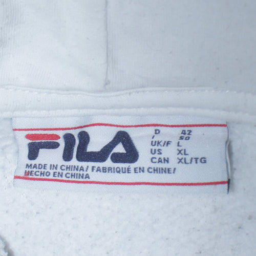 FILA Womens White L Pullover Hoodie Fleece Polyester Sweatshirt