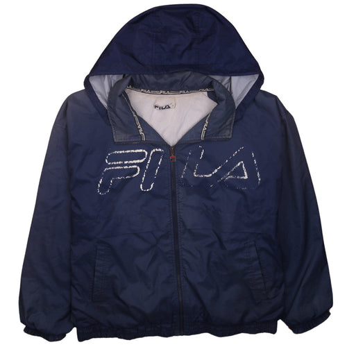 FILA Men's Blue Hooded Windbreaker Jacket Size L Lightweight Sports