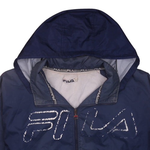FILA Men's Blue Hooded Windbreaker Jacket Size L Lightweight Sports
