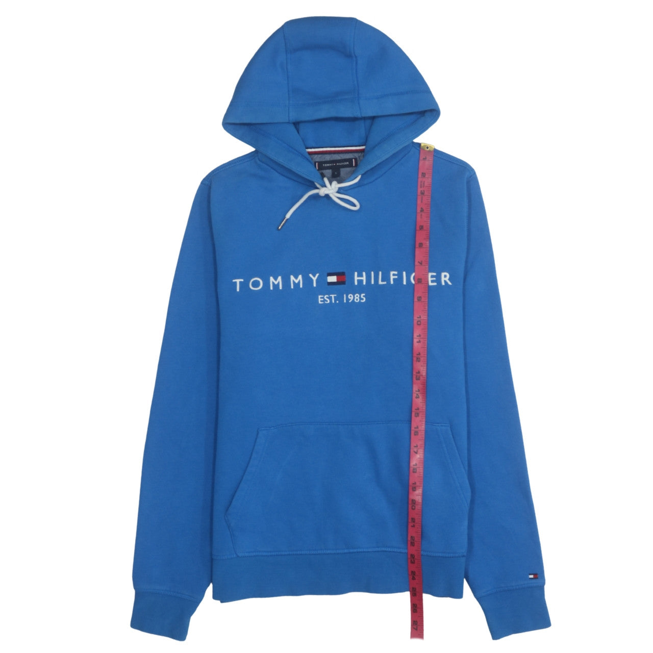 Tommy Hilfiger Men Blue Small Pullover Hoodie with Logo Print