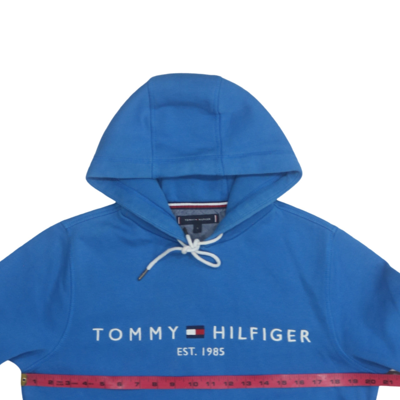 Tommy Hilfiger Men Blue Small Pullover Hoodie with Logo Print