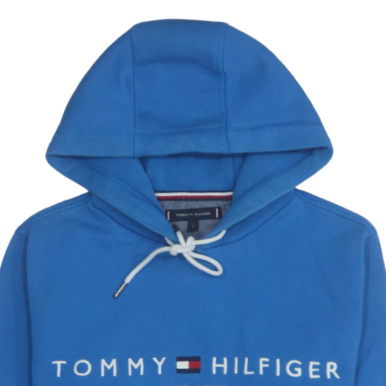 Tommy Hilfiger Men Blue Small Pullover Hoodie with Logo Print