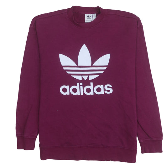 Adidas Womens Burgundy Crew Neck Sweatshirt UK 6 Logo Pullover