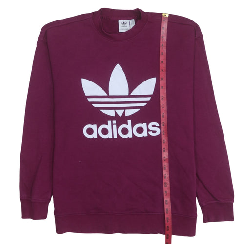 Adidas Womens Burgundy Crew Neck Sweatshirt UK 6 Logo Pullover