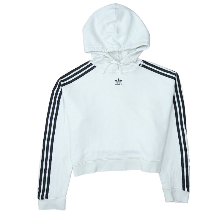 Adidas Women White Cropped Hoodie Size S Hooded Pullover