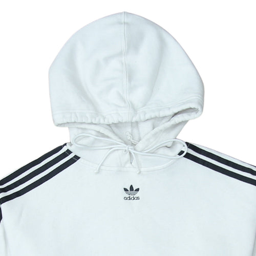 Adidas Women White Cropped Hoodie Size S Hooded Pullover
