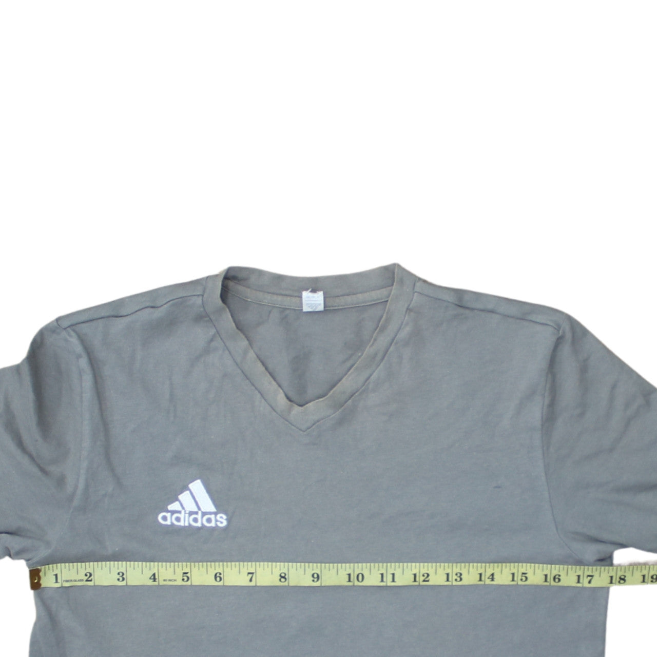Adidas Men's Grey V-Neck Short Sleeve Cotton T-Shirt Size S
