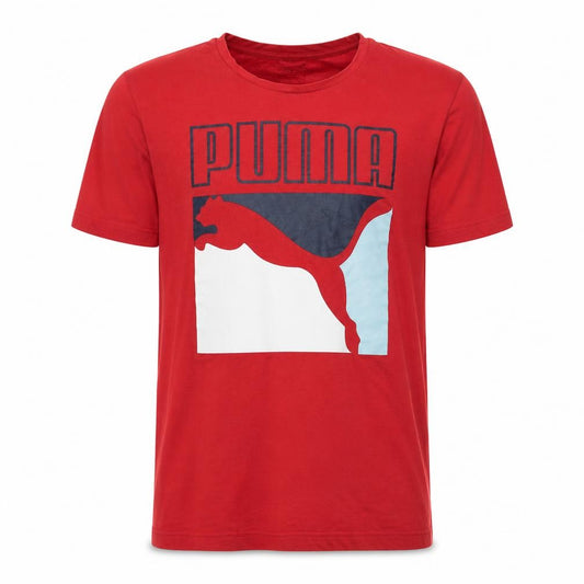 Front view of Puma Men's Red Cotton Graphic Logo Short Sleeve T-Shirt, size S