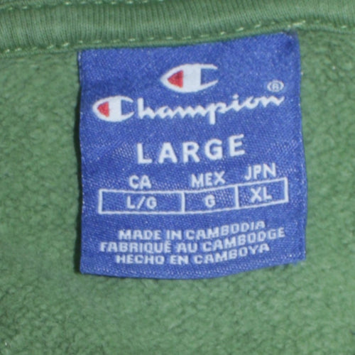 Champion Women’s Green Pullover Hoodie Size L Cotton Logo Sweatshirt