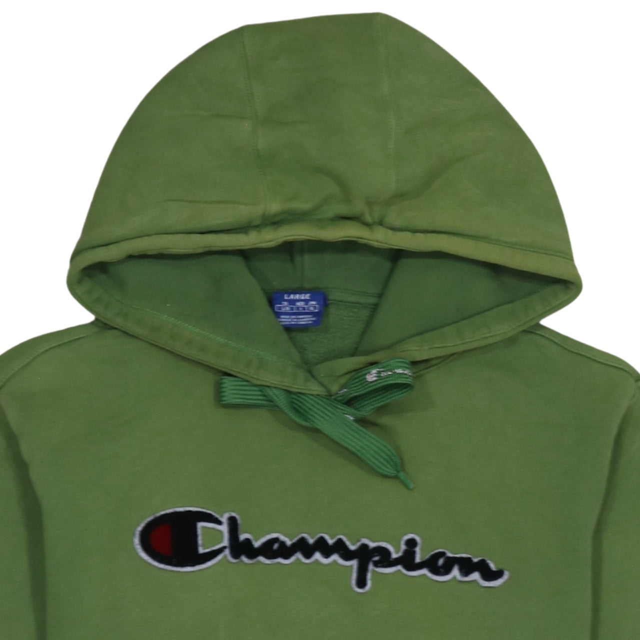 Champion Women’s Green Pullover Hoodie Size L Cotton Logo Sweatshirt