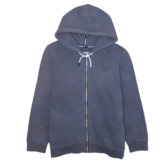 Superdry Womens Blue Full Zip Hoodie UK 12 Cotton Blend Casual
