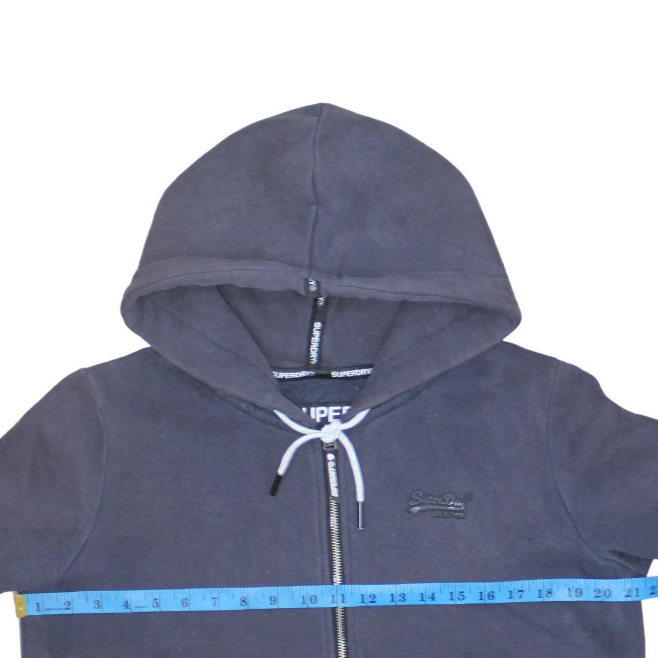 Superdry Womens Blue Full Zip Hoodie UK 12 Cotton Blend Casual