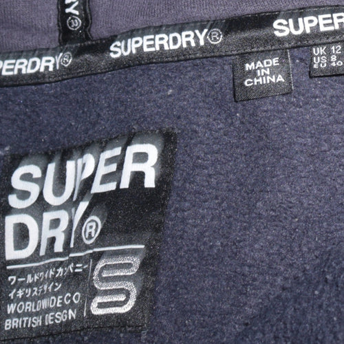 Superdry Womens Blue Full Zip Hoodie UK 12 Cotton Blend Casual