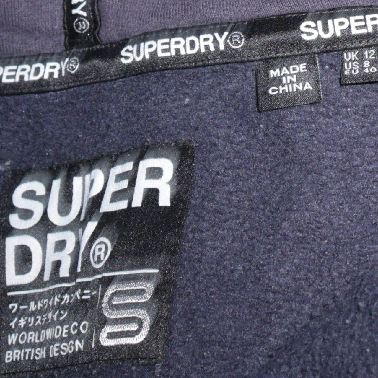 Superdry Womens Blue Full Zip Hoodie UK 12 Cotton Blend Casual