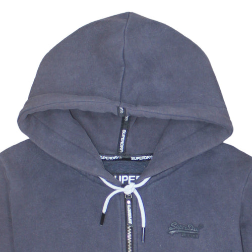 Superdry Womens Blue Full Zip Hoodie UK 12 Cotton Blend Casual