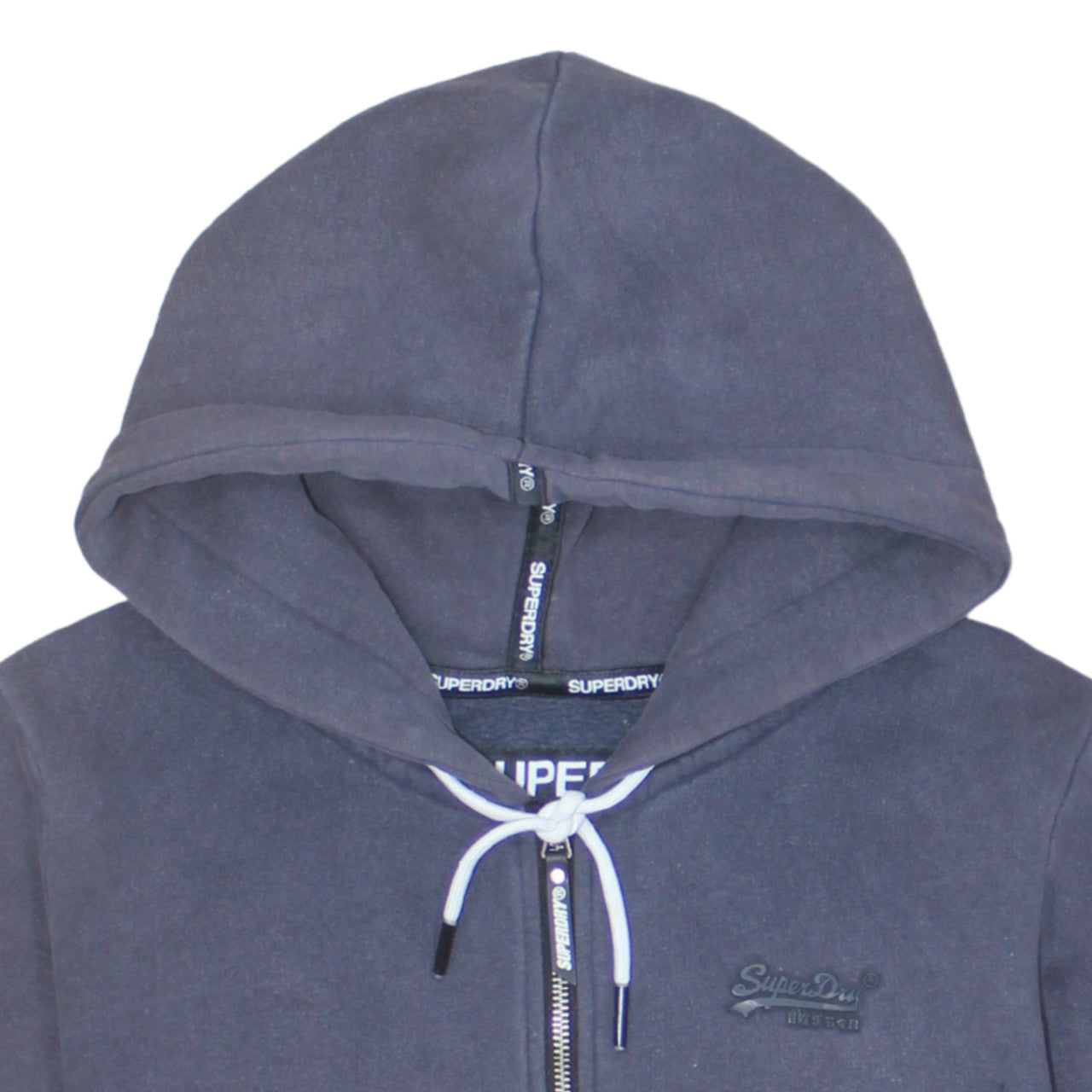 Superdry Womens Blue Full Zip Hoodie UK 12 Cotton Blend Casual