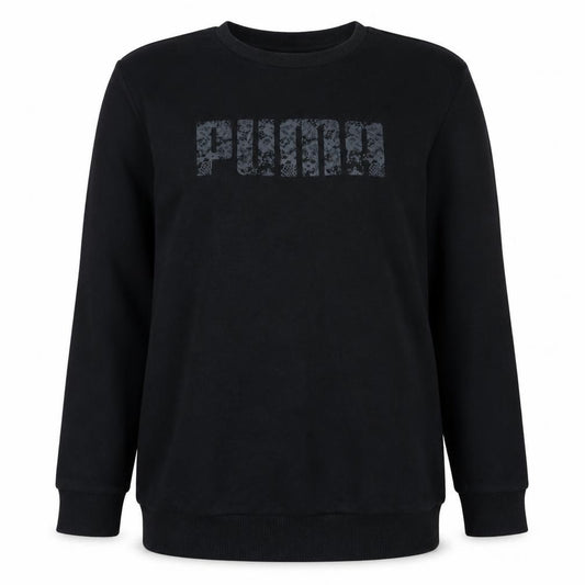 Front view of Puma women’s black, size UK 12, crew neck pullover sweatshirt