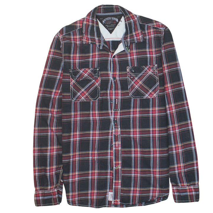 Tommy Hilfiger Men's Red Plaid Long Sleeve Cotton Button-Up Shirt Size L