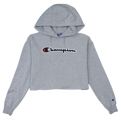 Champion Womens Grey Small Cropped Pullover Hoodie Sweatshirt
