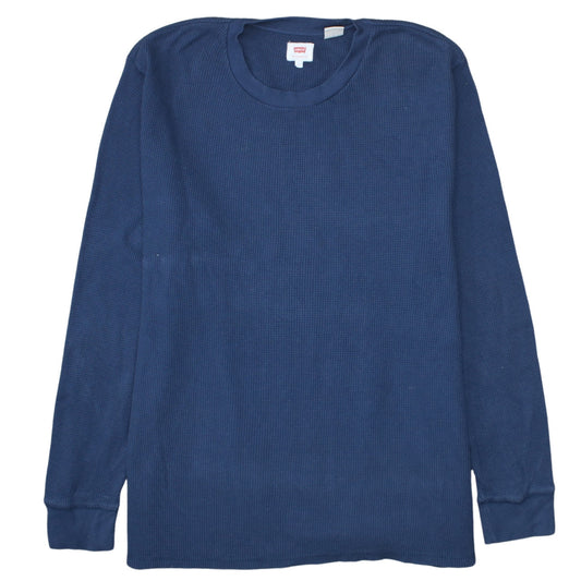 Levi's Men's Blue Waffle-Knit Cotton Crew Neck Jumper Size L