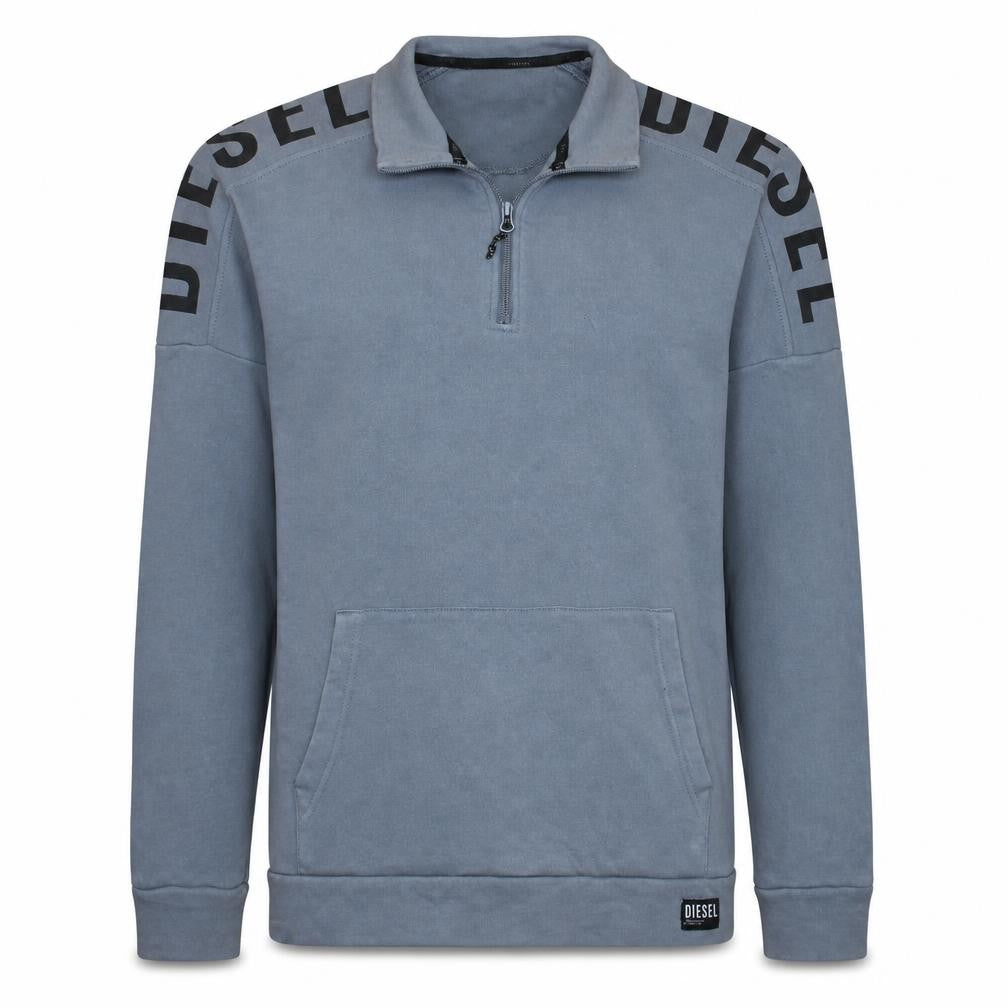 Front view of Diesel men’s grey xl 1/4 zip fleece sweatshirt logo pullover
