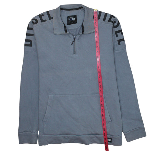 Diesel Mens Grey XL 1/4 Zip Fleece Sweatshirt Logo Pullover