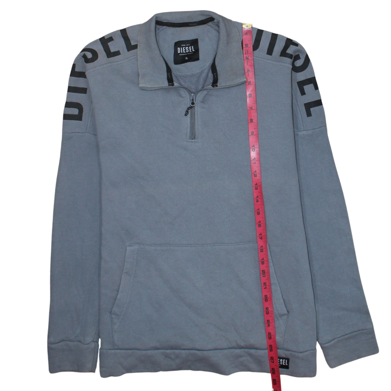 Diesel Mens Grey XL 1/4 Zip Fleece Sweatshirt Logo Pullover