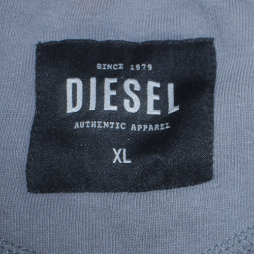 Diesel Mens Grey XL 1/4 Zip Fleece Sweatshirt Logo Pullover