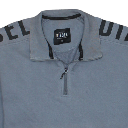 Diesel Mens Grey XL 1/4 Zip Fleece Sweatshirt Logo Pullover