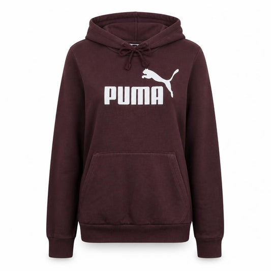 Front view of Puma women’s brown pullover hoodie, size UK 12, regular fit logo sweatshirt