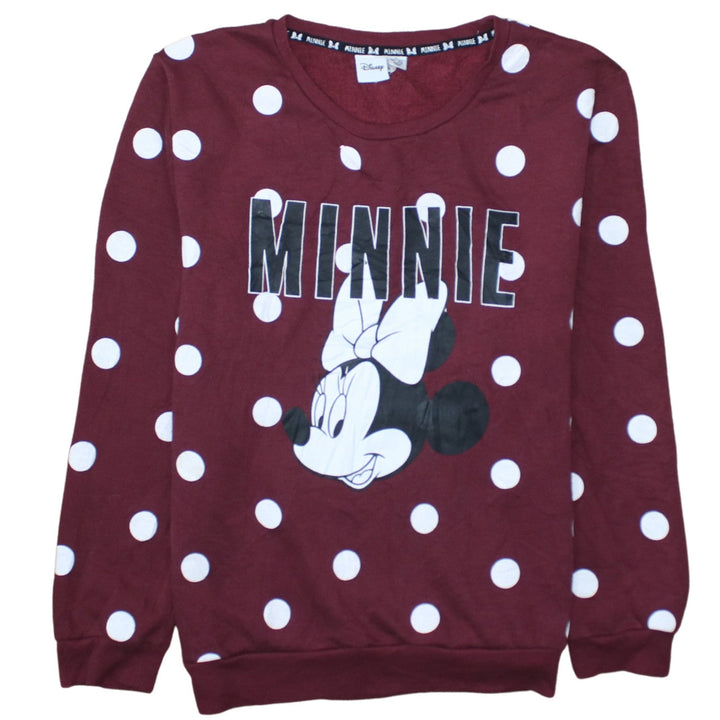 Disney Women Burgundy Polka Dot Minnie Mouse Pullover Sweatshirt Size L