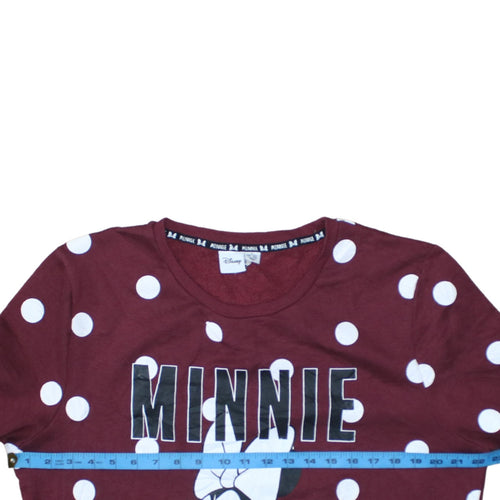 Disney Women Burgundy Polka Dot Minnie Mouse Pullover Sweatshirt Size L