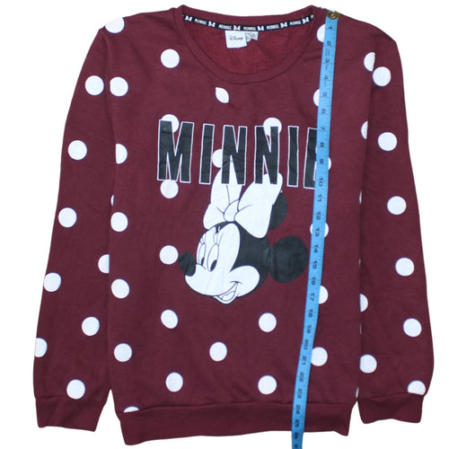 Disney Women Burgundy Polka Dot Minnie Mouse Pullover Sweatshirt Size L