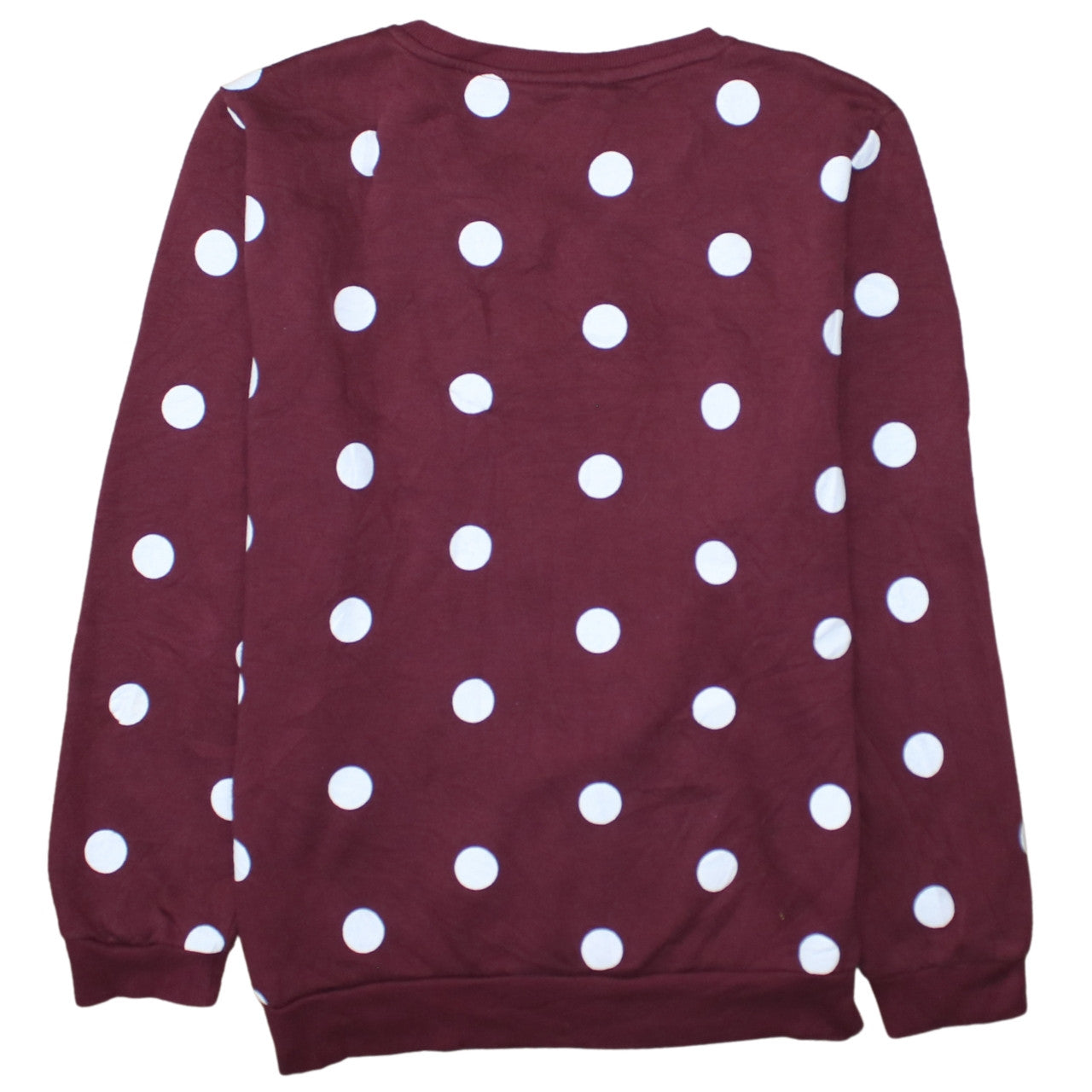 Disney Women Burgundy Polka Dot Minnie Mouse Pullover Sweatshirt Size L